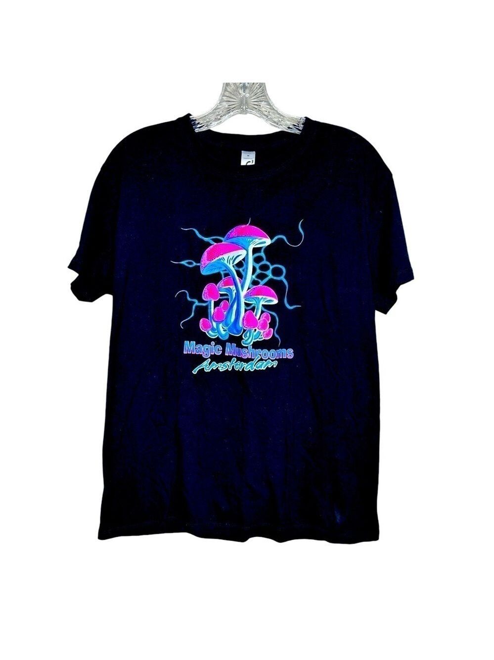 Magic‎ Mushrooms Amsterdam Black Graphic T-Shirt Short Sleeve Womens Size M